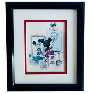 Vintage 90’s Mickey Mouse Walt Painting Drawing Framed Art Print